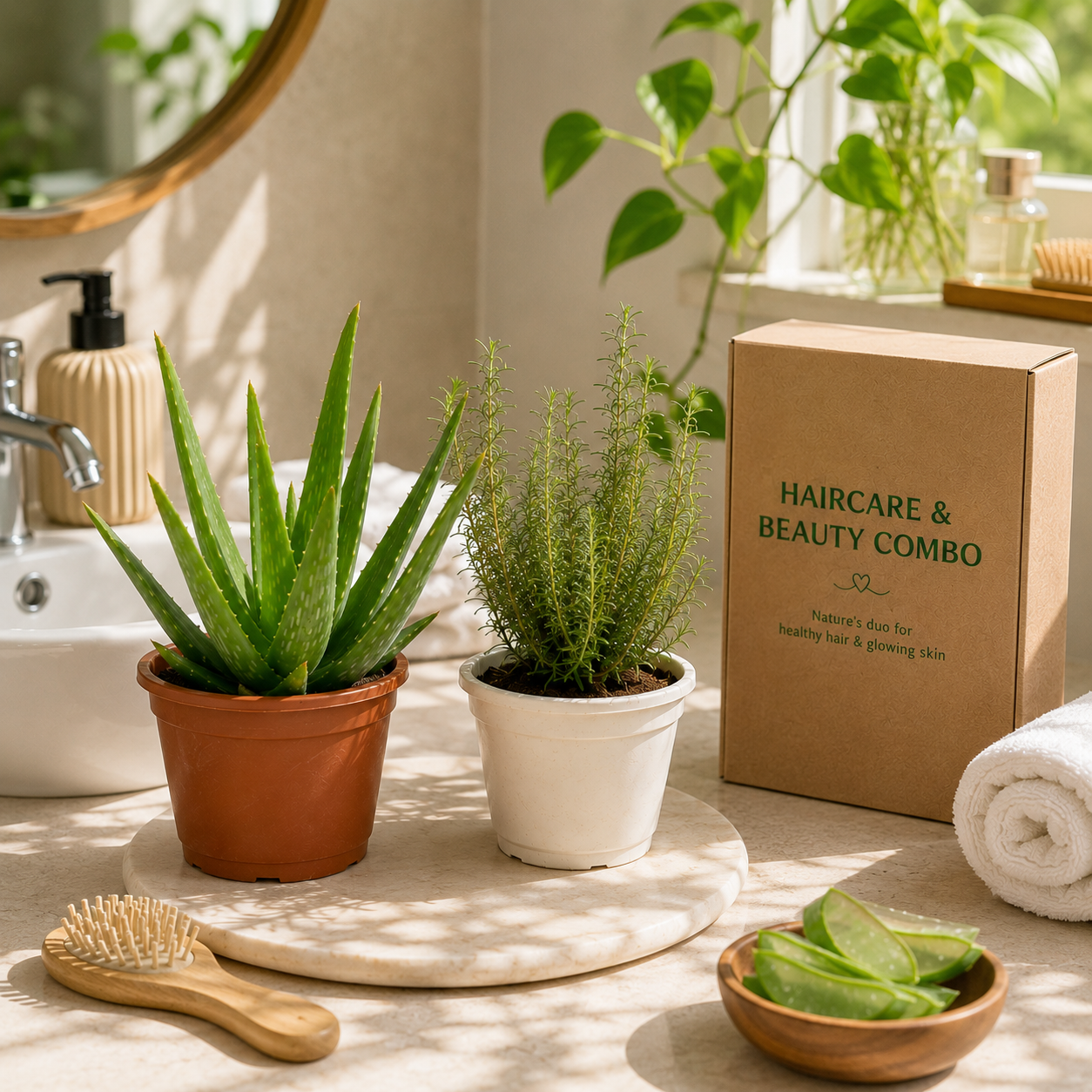 Haircare & Beauty Combo™ | Aloe Vera + Rosemary Live Plant Set