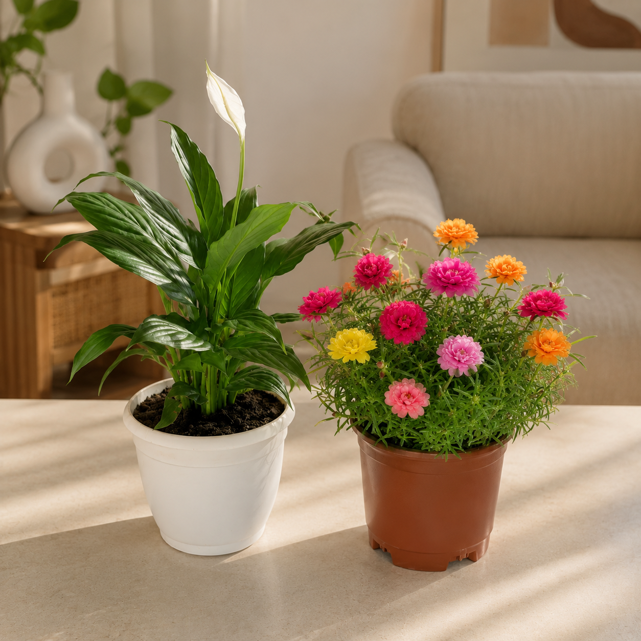 Green Flag Combo™ | Peace Lily + Moss Rose Gift Set