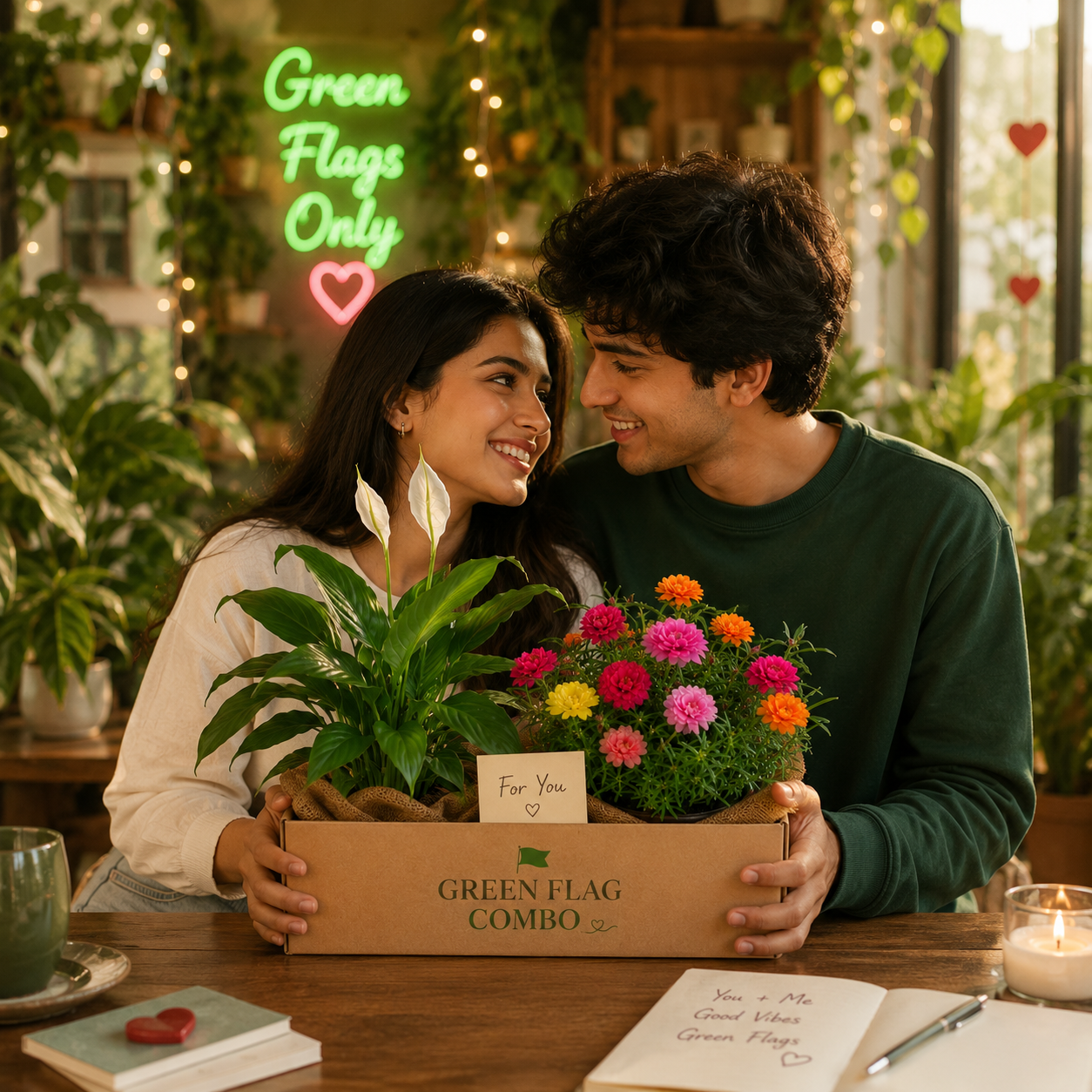 Green Flag Combo™ | Peace Lily + Moss Rose Gift Set
