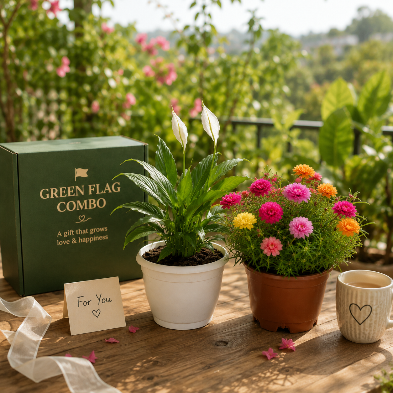 Green Flag Combo™ | Peace Lily + Moss Rose Gift Set
